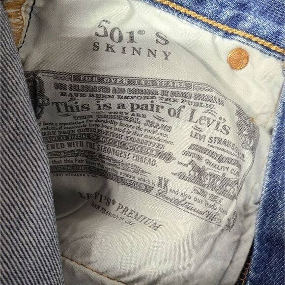 Levi's 501 Premium Skinny Blue Jeans Size Small - Picture 10 of 10